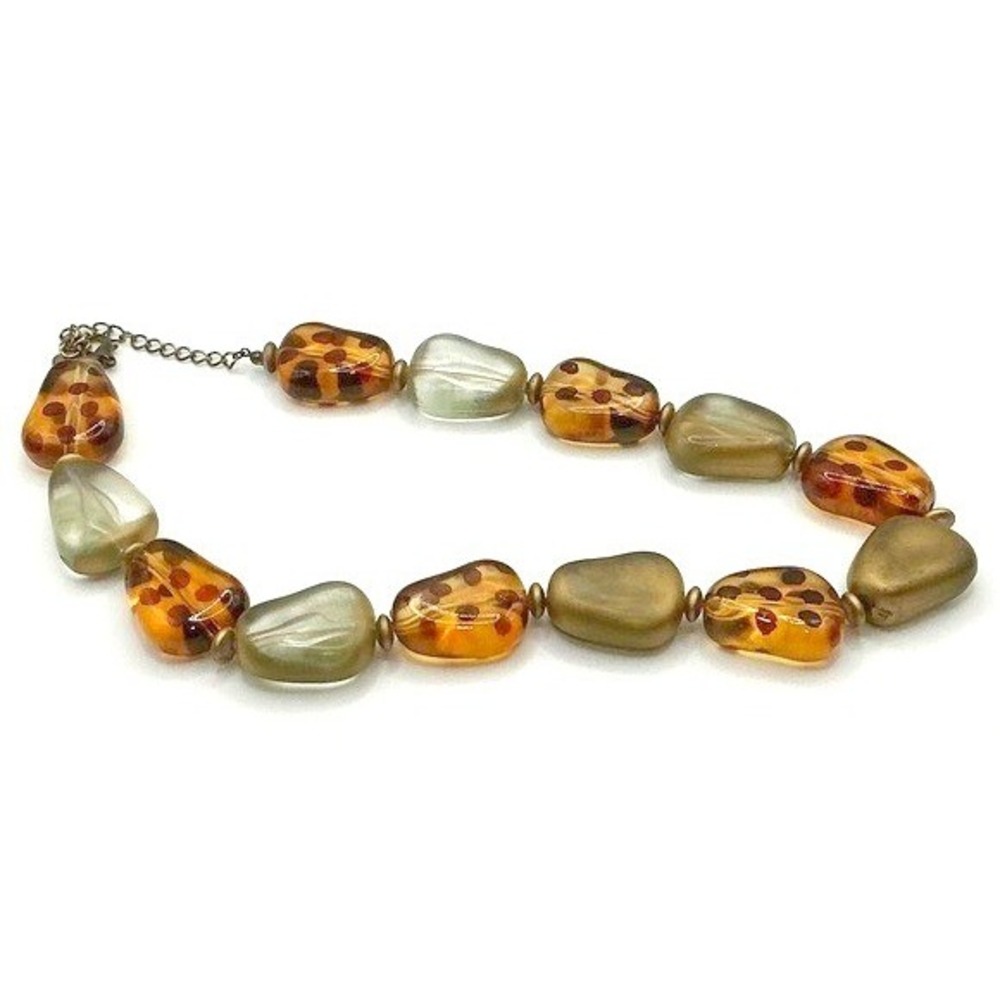 Vintage You & I Chunky Necklace Amber Brown Gold Tone Bead Costume Jewelry